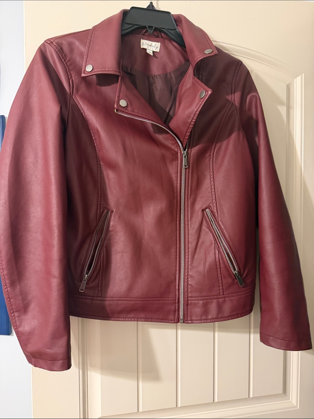 Wonderly  Burgundy Faux Leather Moto Jacket
